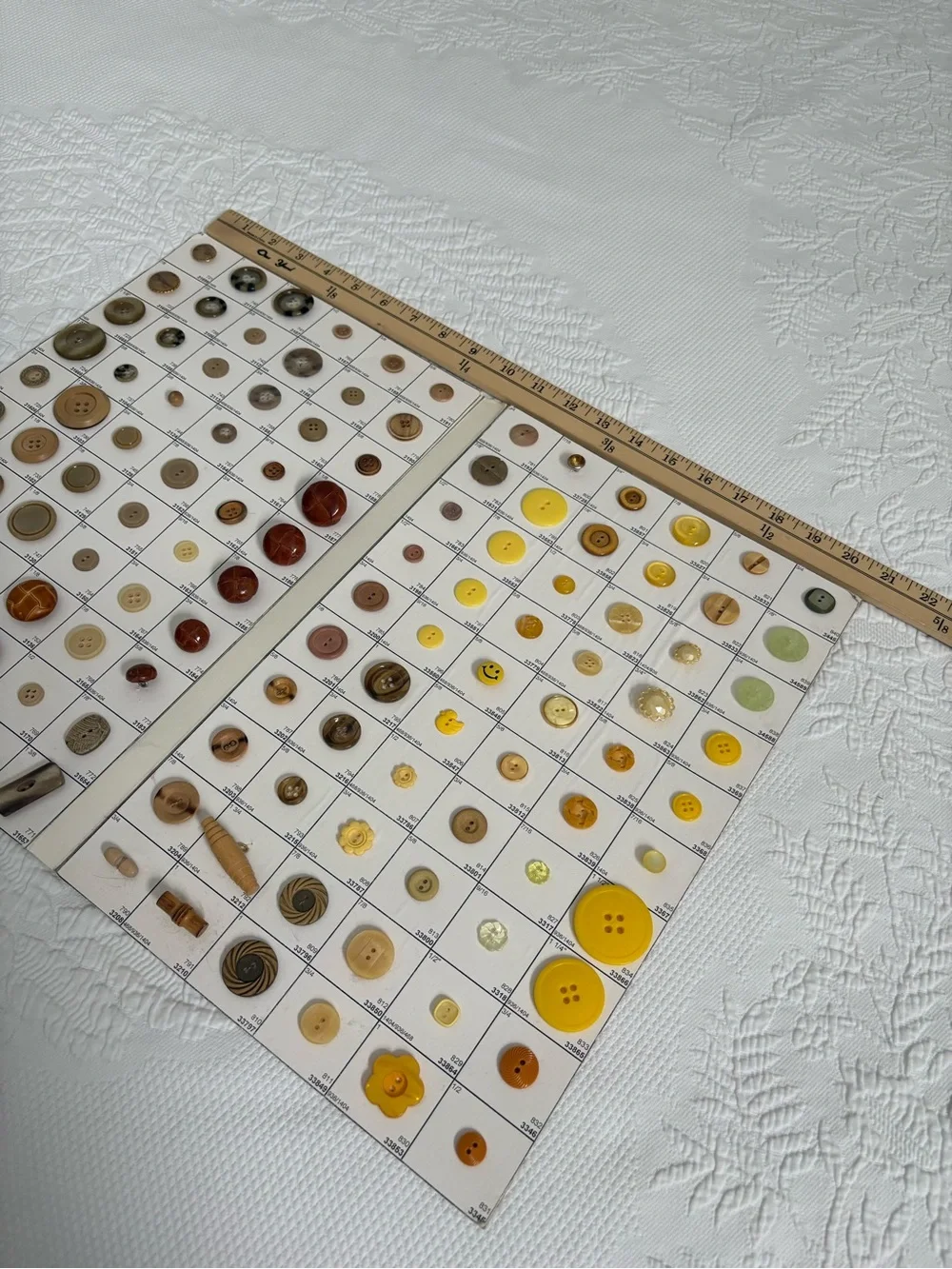 Vintage button collection salesman sample card yellow, leather, wood lot of  120